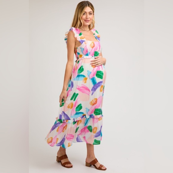 Pinkblush watercolor multicolor midi dress nwot - Picture 2 of 5